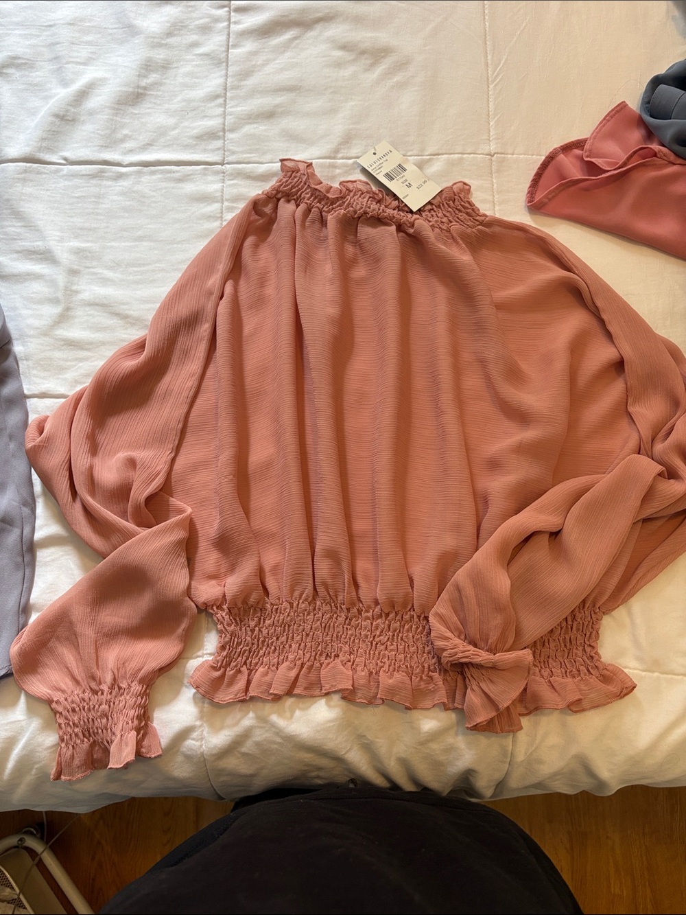Smocked Hem Off-Shoulder Blouse - Dusty Rose